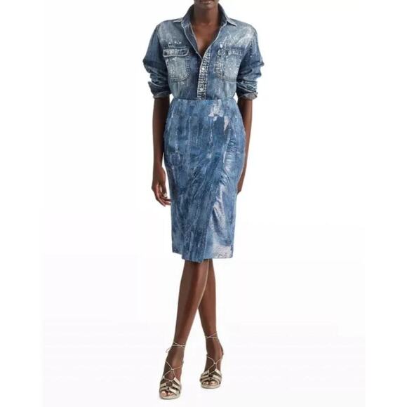 Ralph Lauren Collection Purple Label Embellished Tulle Pencil Skirt Sequin Wrap - Picture 3 of 11